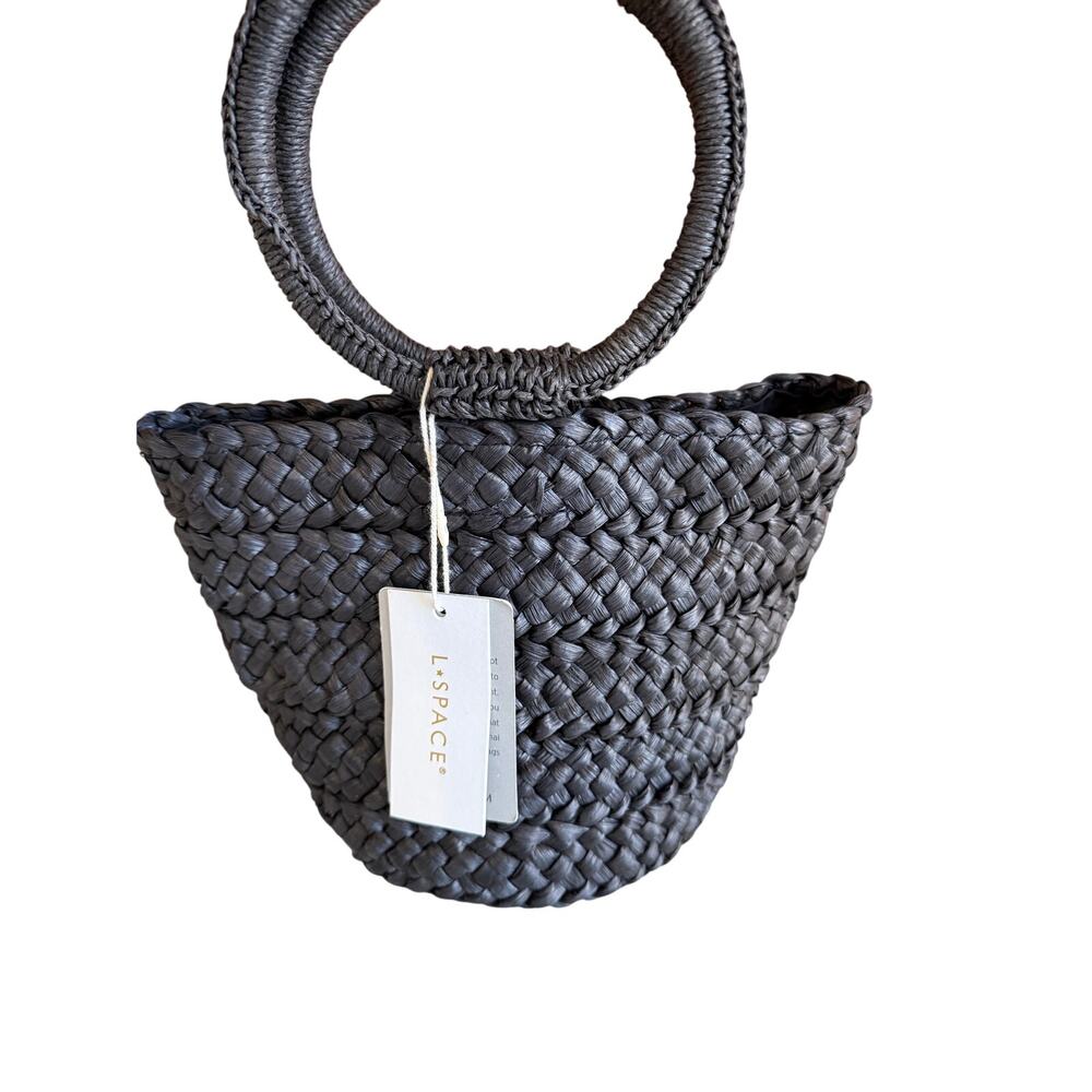 L Space Bella Straw Bucket Bag Black